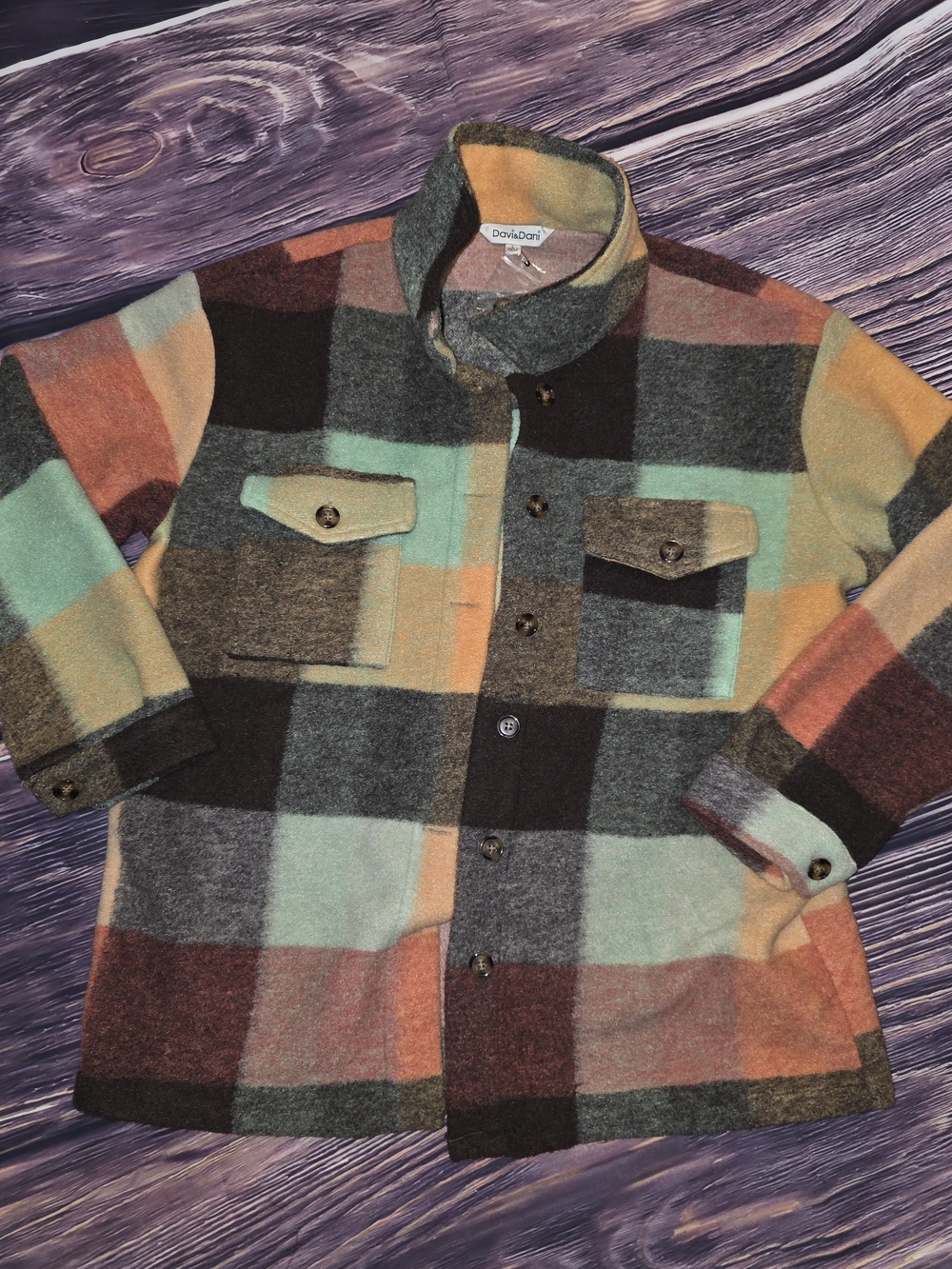 DAVI & DANI Multicolor Plaid Zip-Up Wool Blend Jacket Sweater